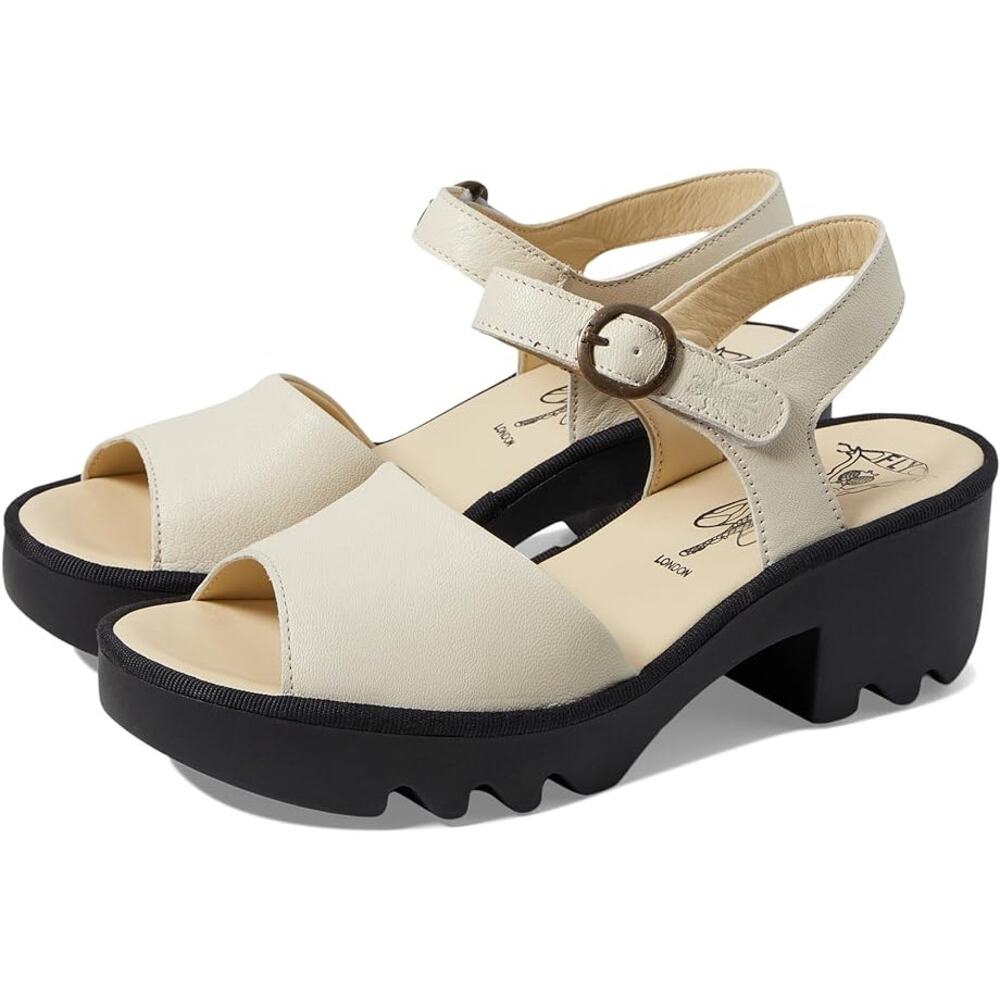 Fly London Womens TULL503FLY Heeled Sandals EU 38 US 7-7.5 Off White Leather EUC